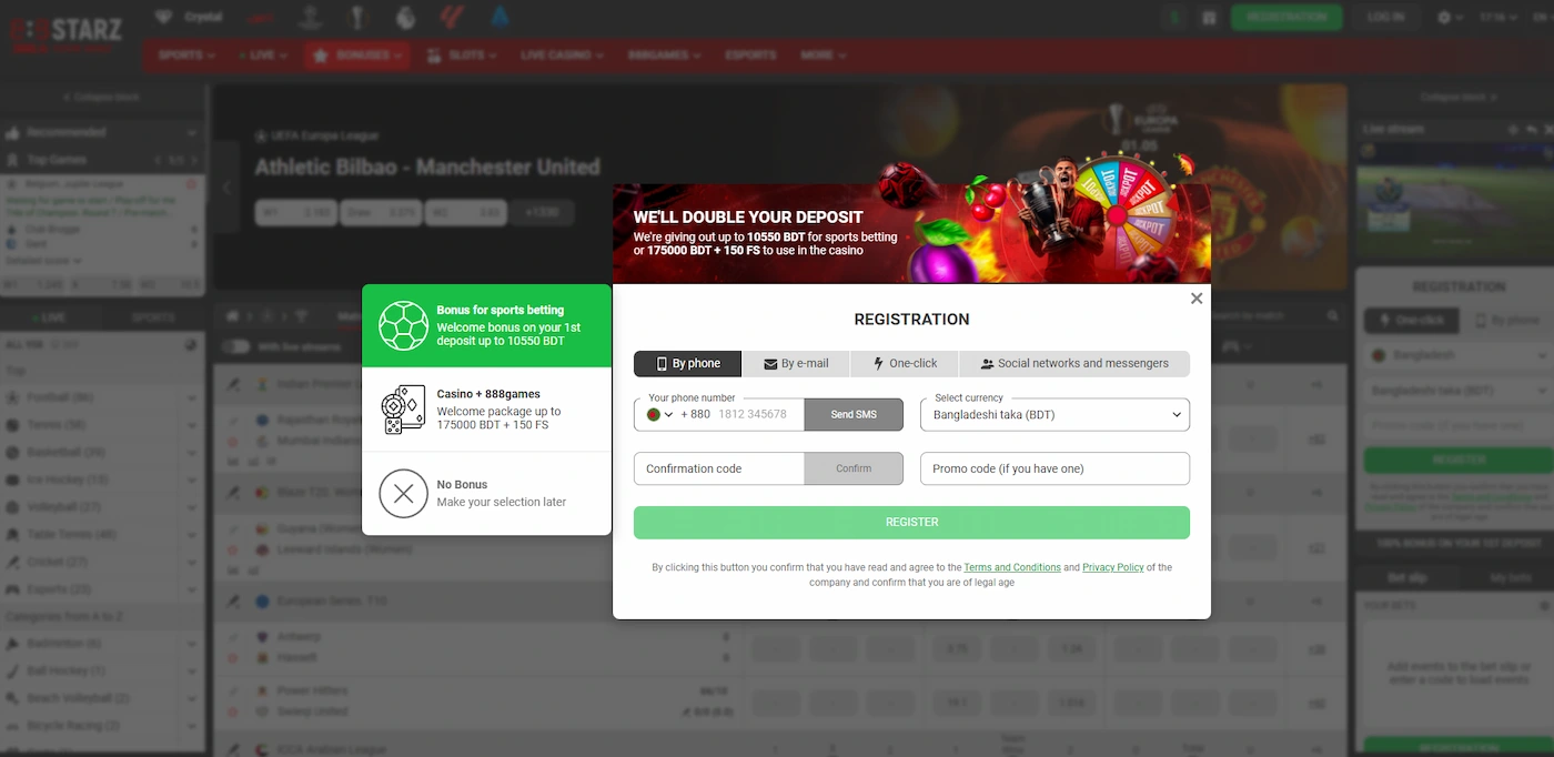 Complete your 888Starz registration with ease to unlock a 100% bonus on your first deposit.